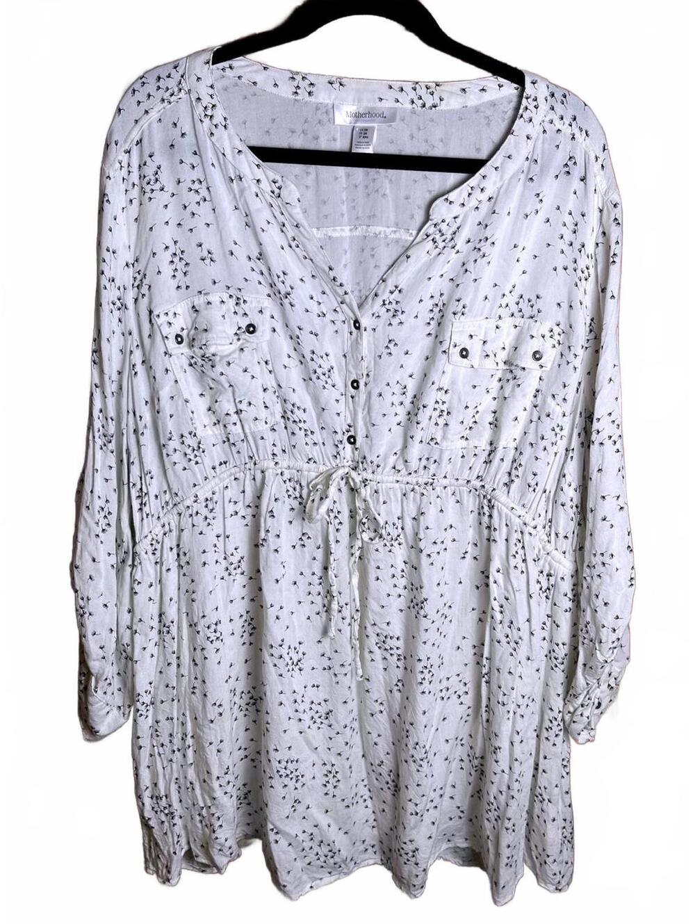 Motherhood Maternity White Long Sleeve Tunic Shirt with Drawstring Waist 2X